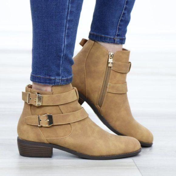 Shoes - Vegan Nubuck Chestnut Color Ankle Boots Gold Acces